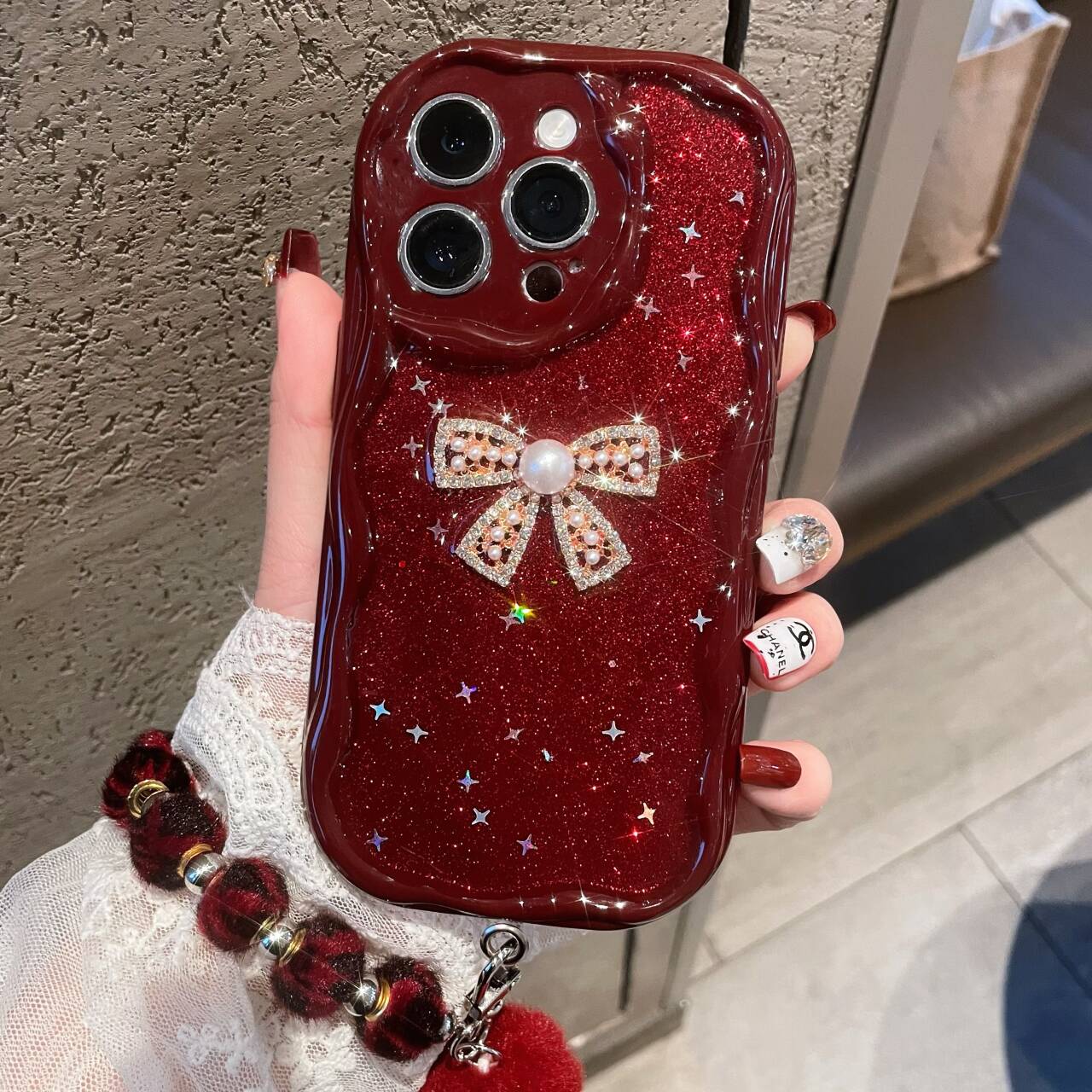 奢华珍珠蝴蝶结iphone15华为oppo小米vivo高级感滴胶防摔手机壳