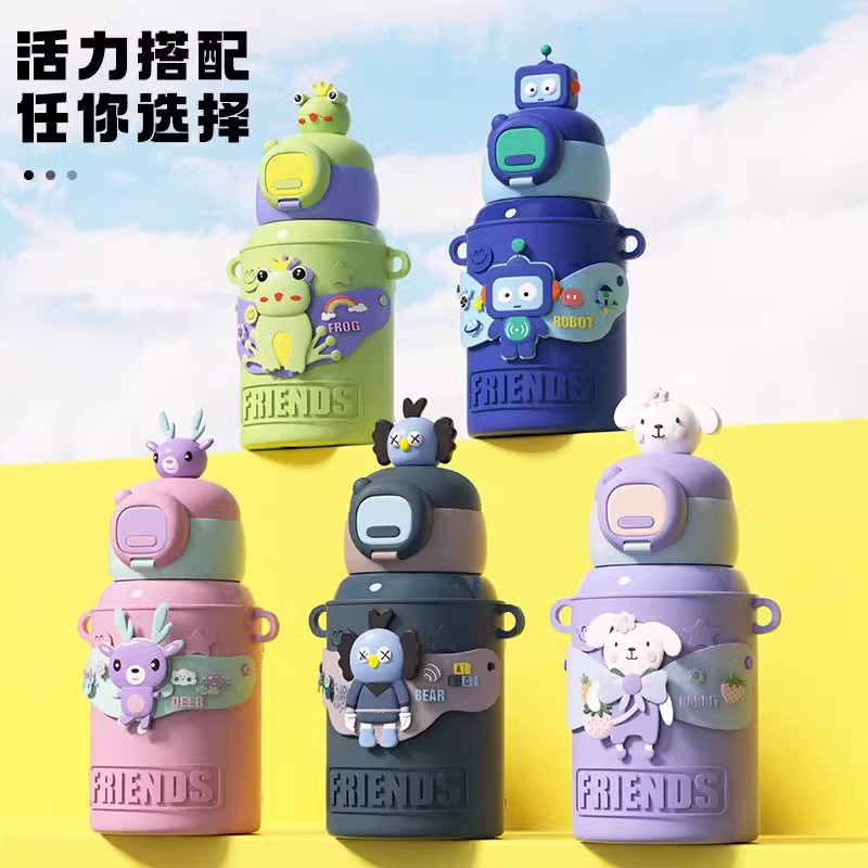 316不锈钢儿童保温杯学生萌趣吸管保温杯可爱保温杯防摔