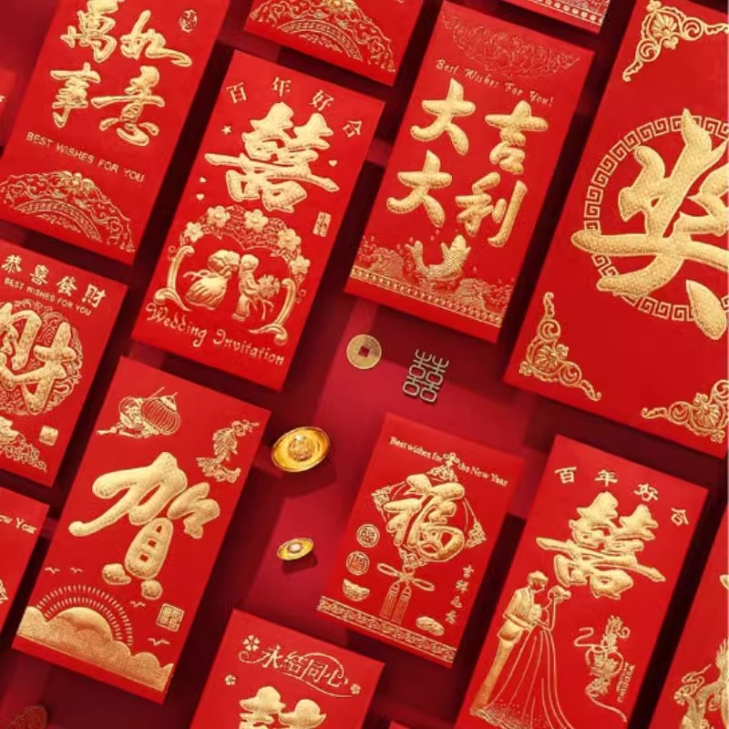 【60个大号】加厚硬纸烫金新年红包春节过年拜年压岁红包千元利是封