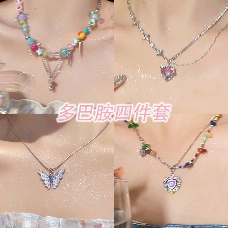 私藏!敲适合夏天滴彩虹糖果项链女小众配饰网红甜酷辣妹锁骨链潮