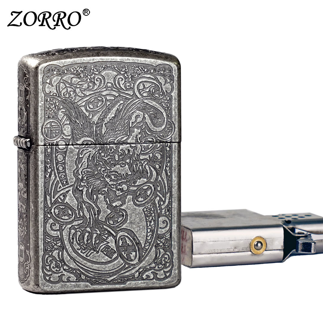 ZORRO佐罗二代弹珠机芯古银貔貅防风煤油打火机创意潮礼物送男友
