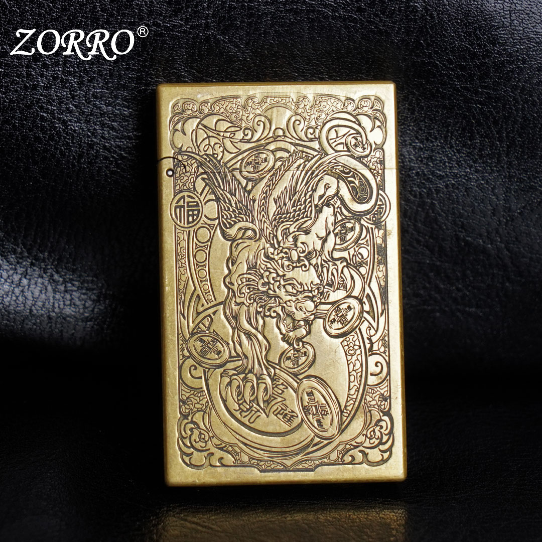 ZORRO佐罗原铜貔貅朗声煤油打火机五面创意潮节日礼物送男友高档