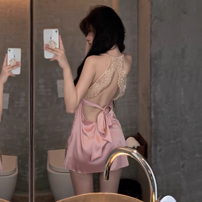 睡衣露背蕾丝小胸睡衣透明吊带睡裙内衣纯欲风性感禁欲系 睡衣ins