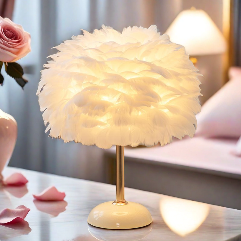 【优支】ins床头灯高级感卧室少女心简约现代温馨浪漫羽毛台灯