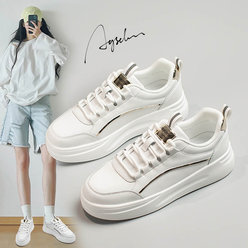 奥古狮登小白鞋女2023春秋新款百搭松糕厚底超火休闲运动增高板鞋