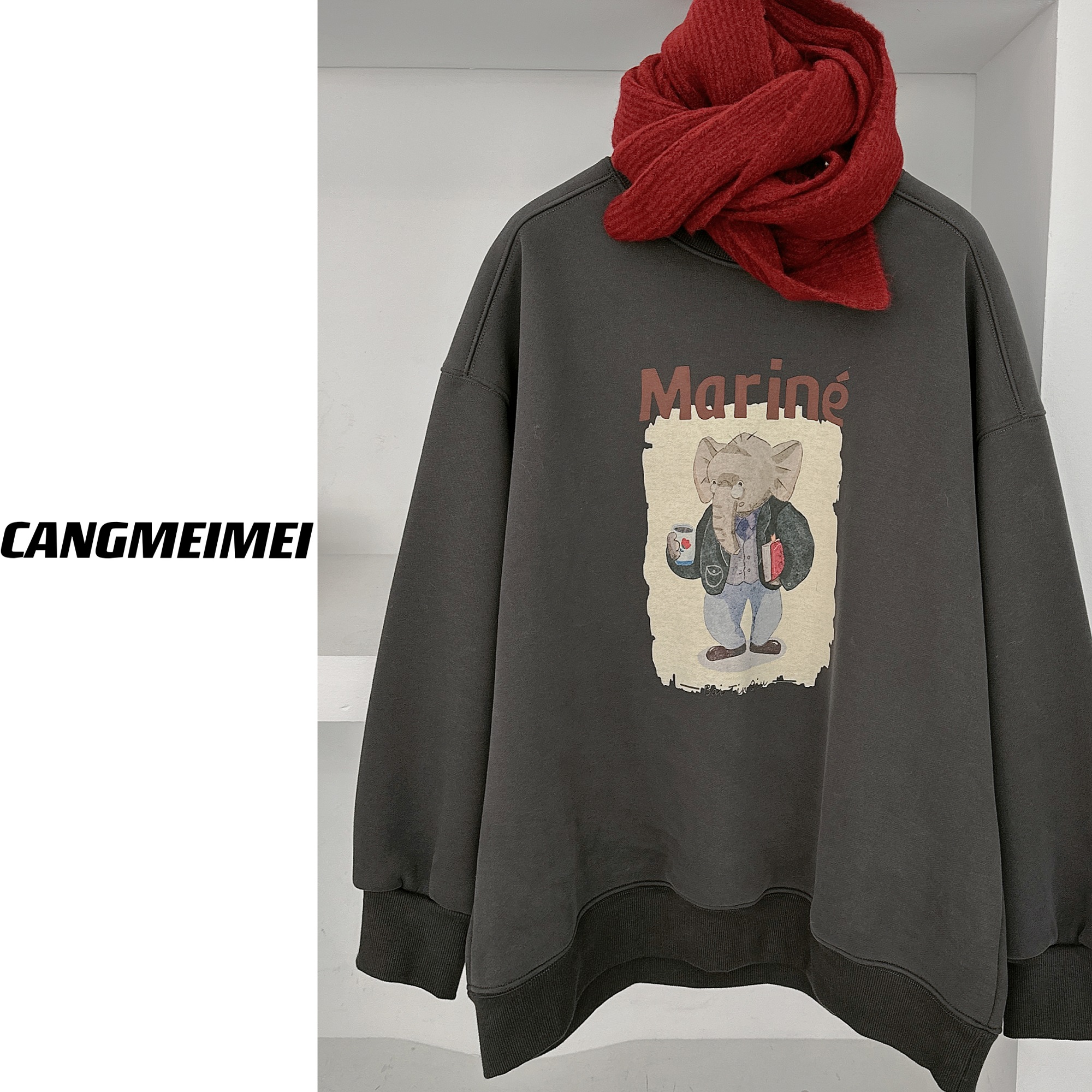 仓美美精选-五金女孩大象先生涂鸦卫衣