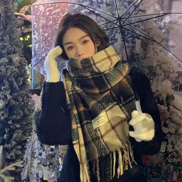 男女通用仿羊绒围巾女冬季经典英伦格子围脖男保暖长款披肩情侣款