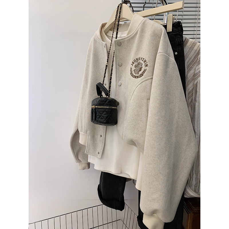 美式复古开衫夹克外套女秋冬小个子2023新款棒球服设计感小众上衣