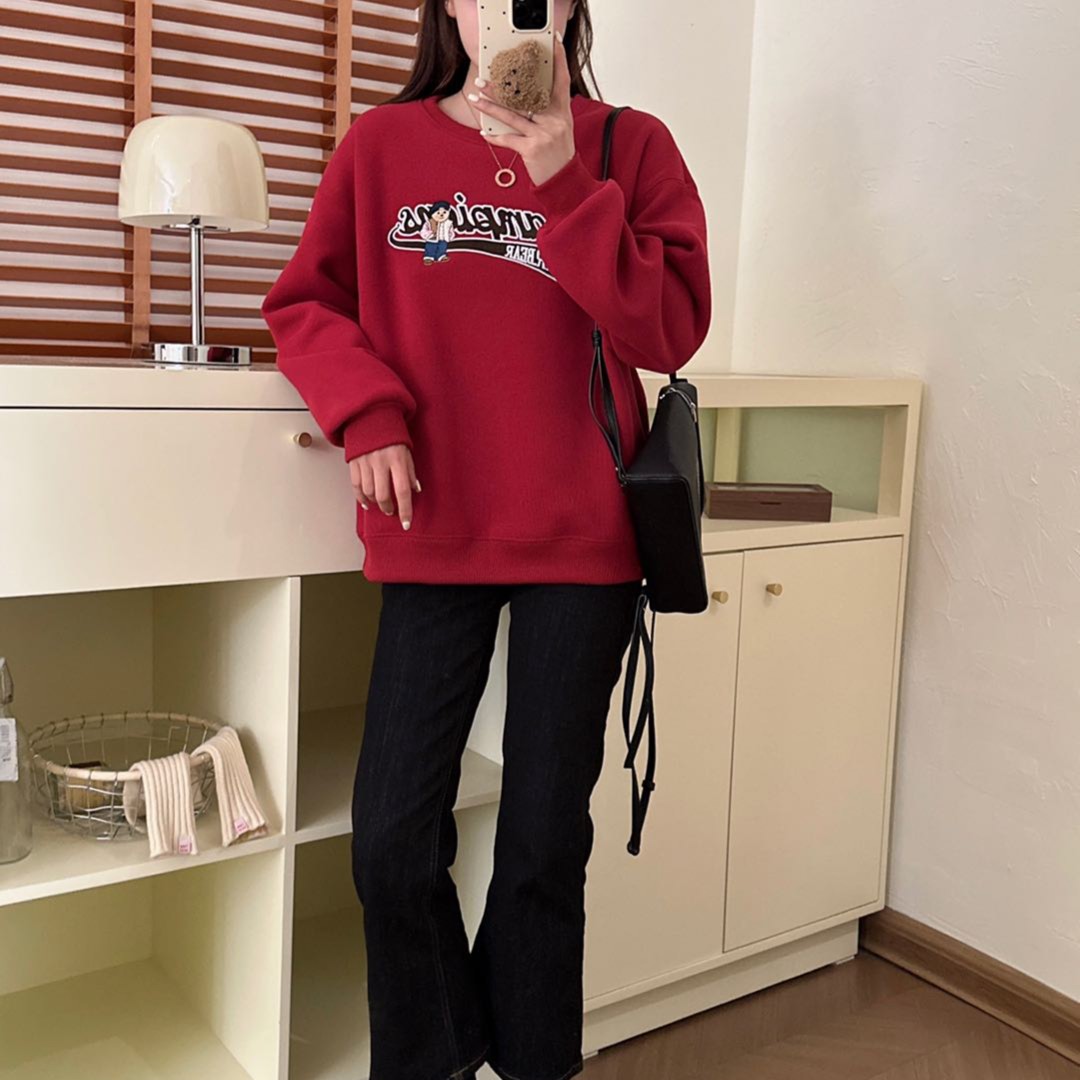 【小熊】【产地溯源】秋冬新款女士休闲百搭韩版INS加绒卫衣G69-DB068