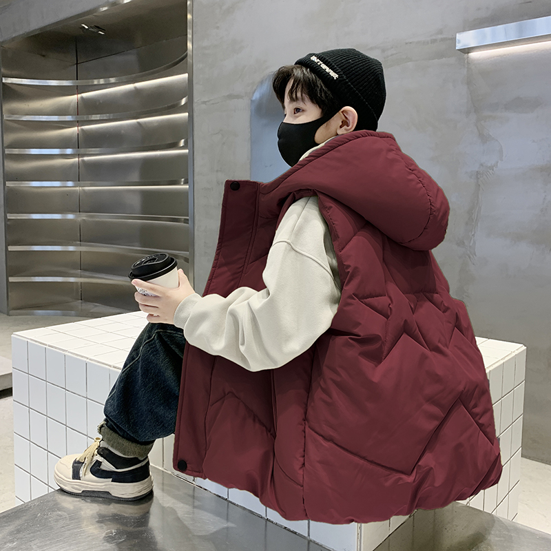 男童马甲秋冬装儿童棉坎肩2023新款中大童连帽男孩冬季外穿背心潮