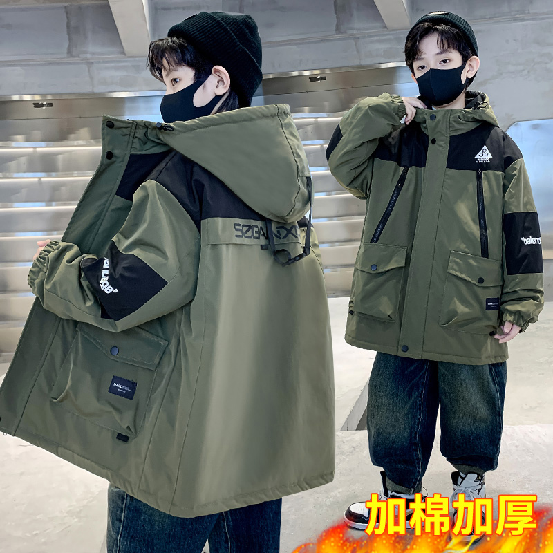 男童秋冬装派克服儿童棉衣2023新款中大童帅气男孩冬季保暖棉袄潮
