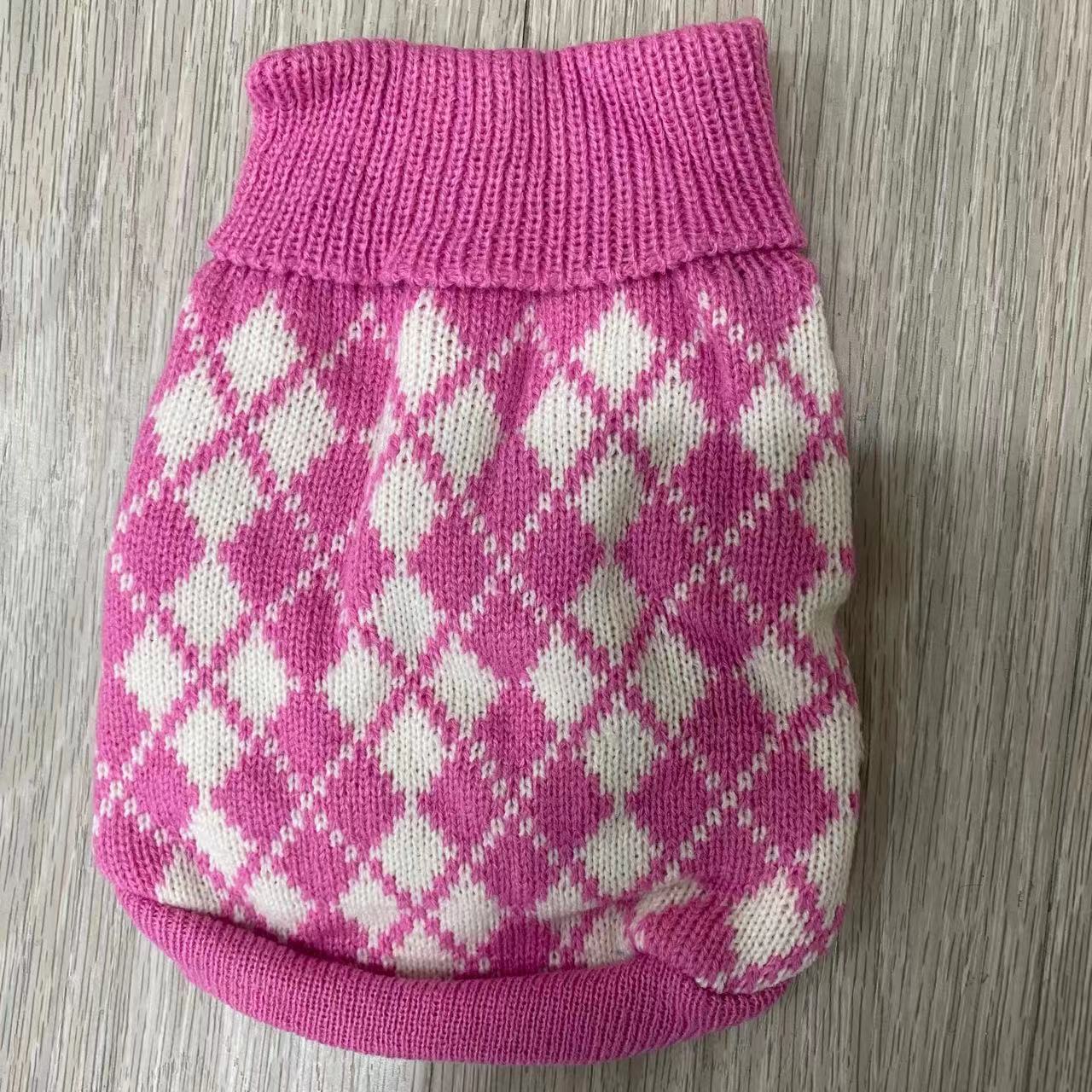 宠物衣服 猫狗通用 浅红色几何图案针织毛衣