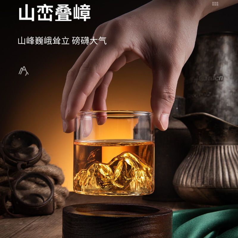 日式观山杯大师手作浅间山酒杯三汀富士山耐热威士忌玻璃艺术茶杯