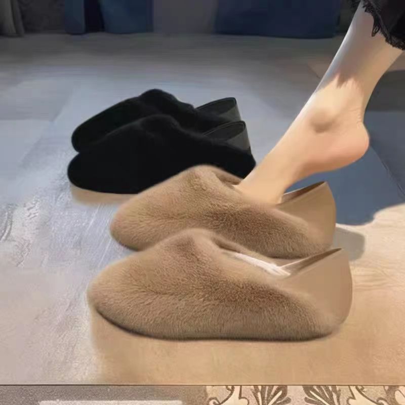 毛毛鞋女外穿2023新款冬季厚底加绒防冻一脚蹬软底孕妇棉鞋轻便潮