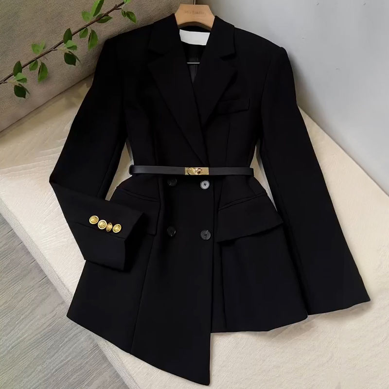 欧洲站高端黑色外穿西服女秋季不规则设计感百搭气质外套5078#