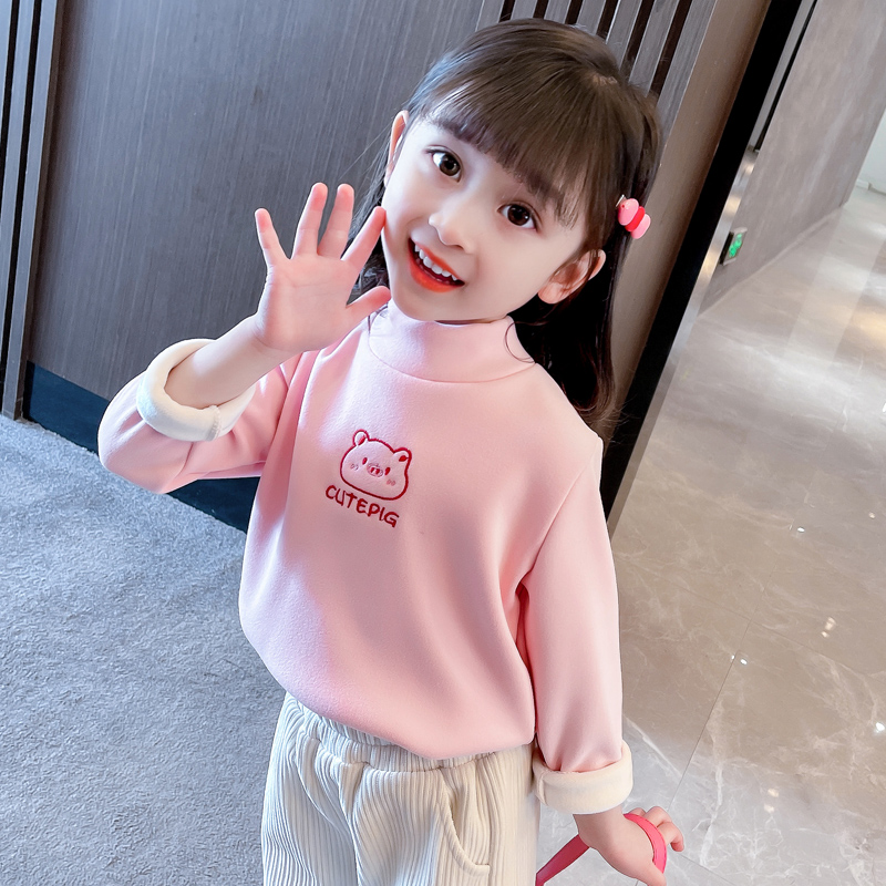 秋冬儿童一体绒T恤2024新款上衣洋气男女童保暖德绒长袖打底衫