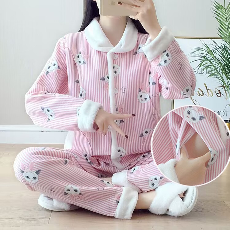 大码月子服三月份4春秋冬季棉质空气棉产后200斤哺乳孕妇睡衣春装