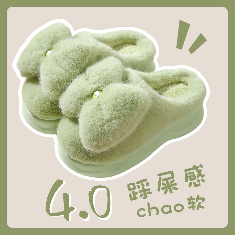 赛杉棉拖鞋女秋冬厚底蝴蝶结居家保暖棉拖时尚网红ins风外穿拖鞋
