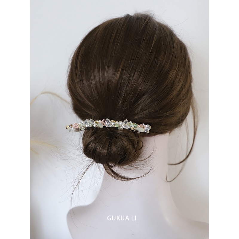 GUKUALI 非金属发饰 2753 原创弹簧夹珠珠仙气发夹超仙气质百搭