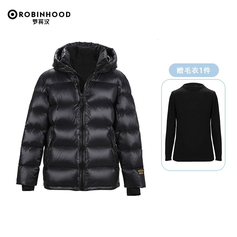 罗宾汉新款黑色金标情侣款鹅绒短款羽绒服 D-SP- R038Y51023-1