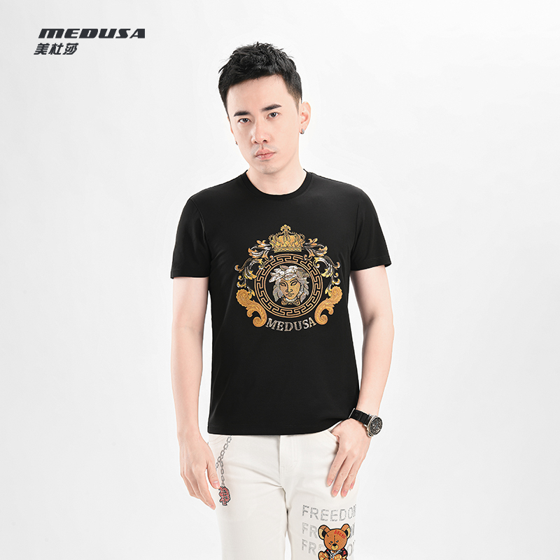 MeduSa/美杜莎男士短袖2023夏季新款刺绣亮片休闲圆领t恤男 23121