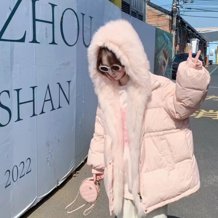 【广州太古汇】狐狸连帽羽绒服2新白鸭绒百搭保暖带收腰宽松外套