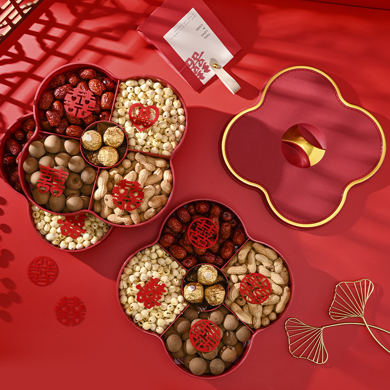 新款轻奢仿皮果盘家用多层干果盒分格带盖坚果糖果盒客厅零食摆盘