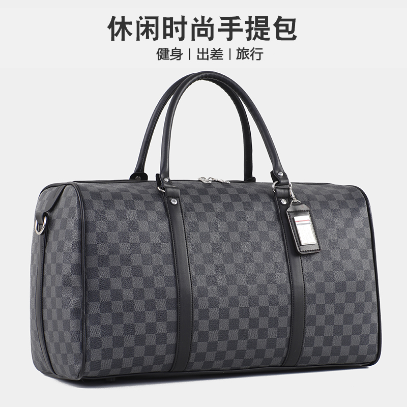 PICOSTAR新款大容量旅行包防水男旅游包格纹出差行李包商务手提包