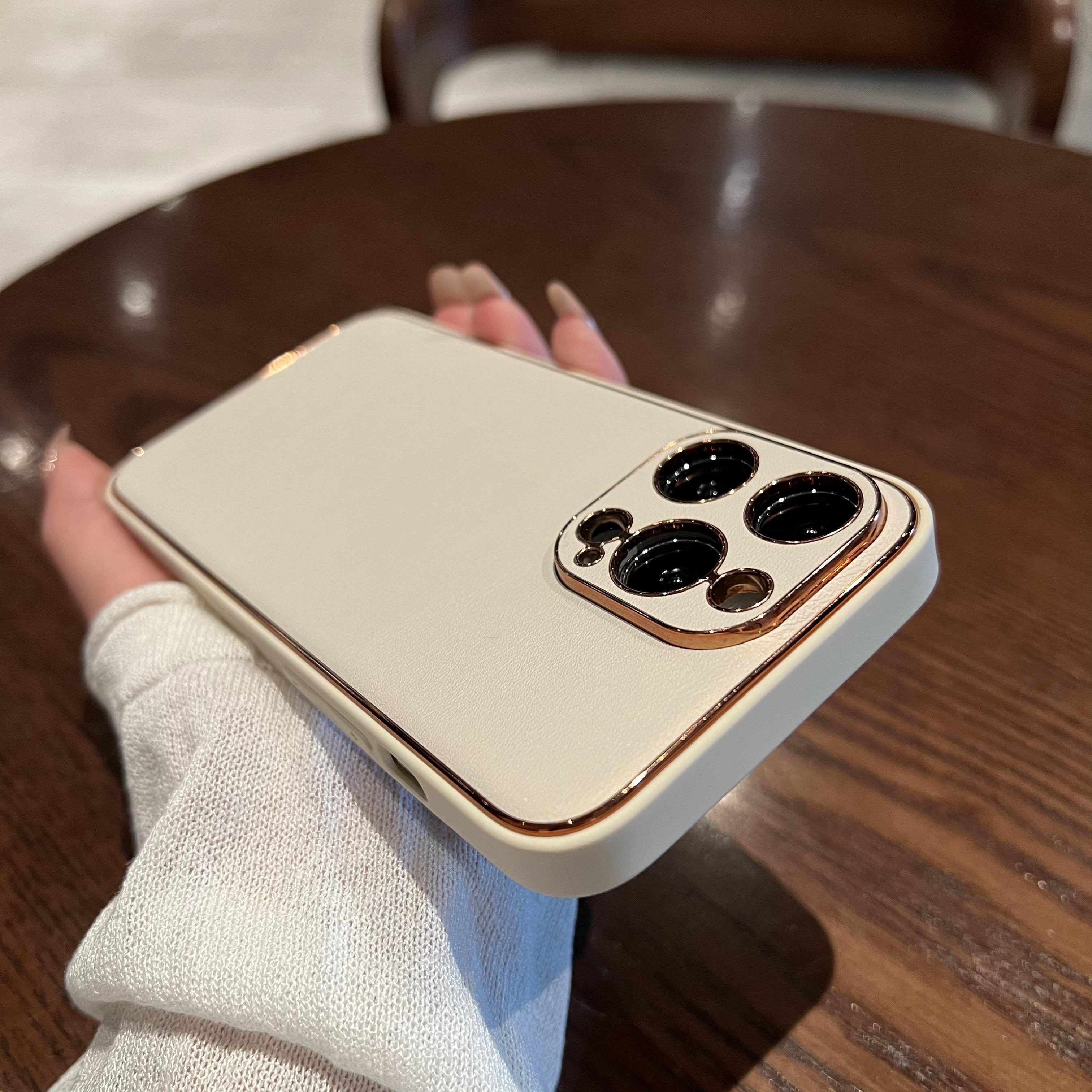 轩晴 高级感米白色磨砂皮质电镀iphone15新款14pro苹果13proMax手