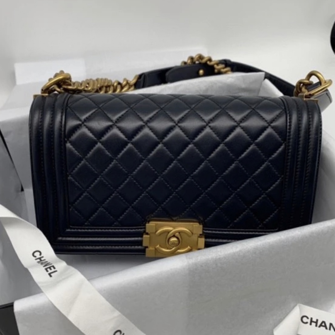 95新 Chanel/香奈儿 林/B880250/经典款黑金leboy 中号斜挎单肩包