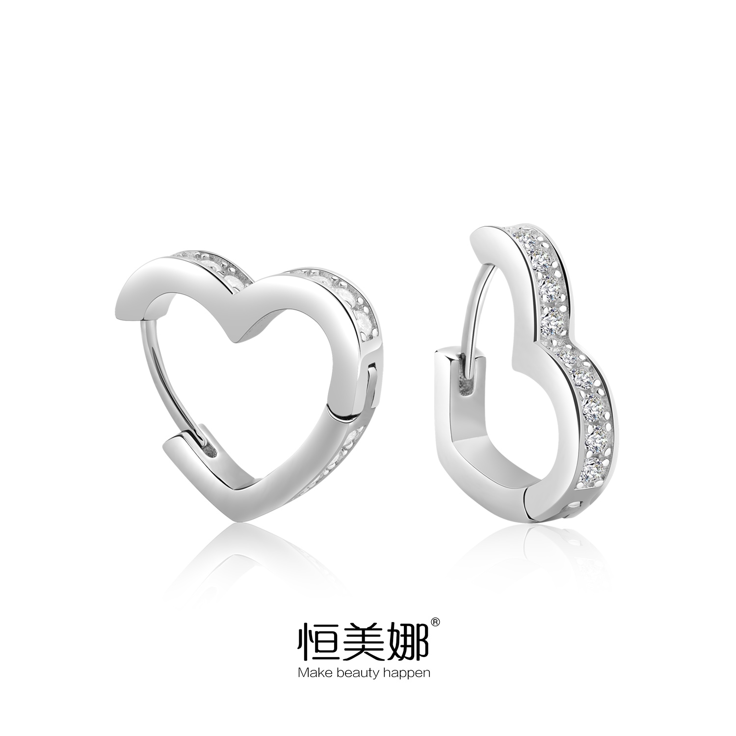 925银莫桑石耳饰 恒美娜立体爱心耳扣耳钉轻奢小众个性气质镶钻女