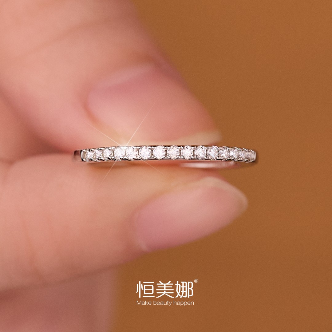 恒美娜 925银莫桑石戒指 [22分排戒]钻戒叠戴排钻日常通勤百搭女