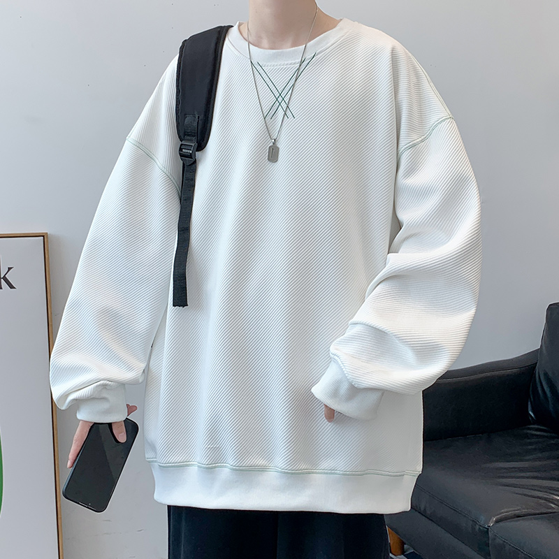 爆款圆领卫衣男装公版纯色套头圆领卫衣宽松百搭落肩长袖打底衫上