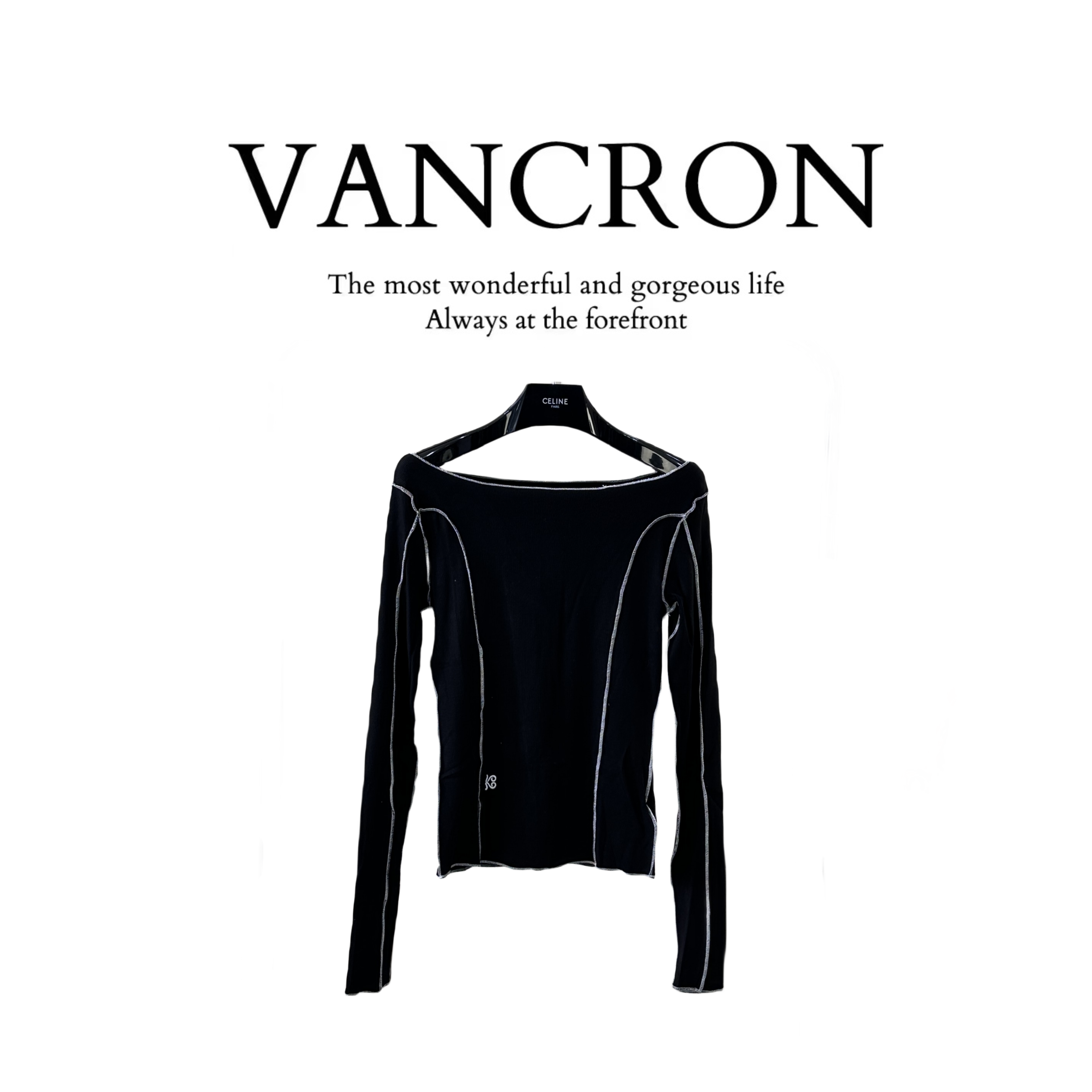 Van Cron/梵克龙新气质长袖轻奢时尚百搭黑色设计师一字领秋季