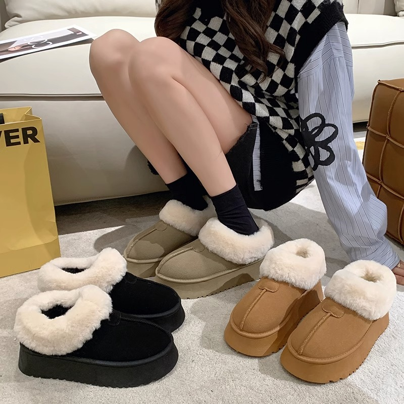 厚底毛茸茸雪地靴女款加绒棉鞋2023新款秋冬季低帮鞋子加厚面包鞋