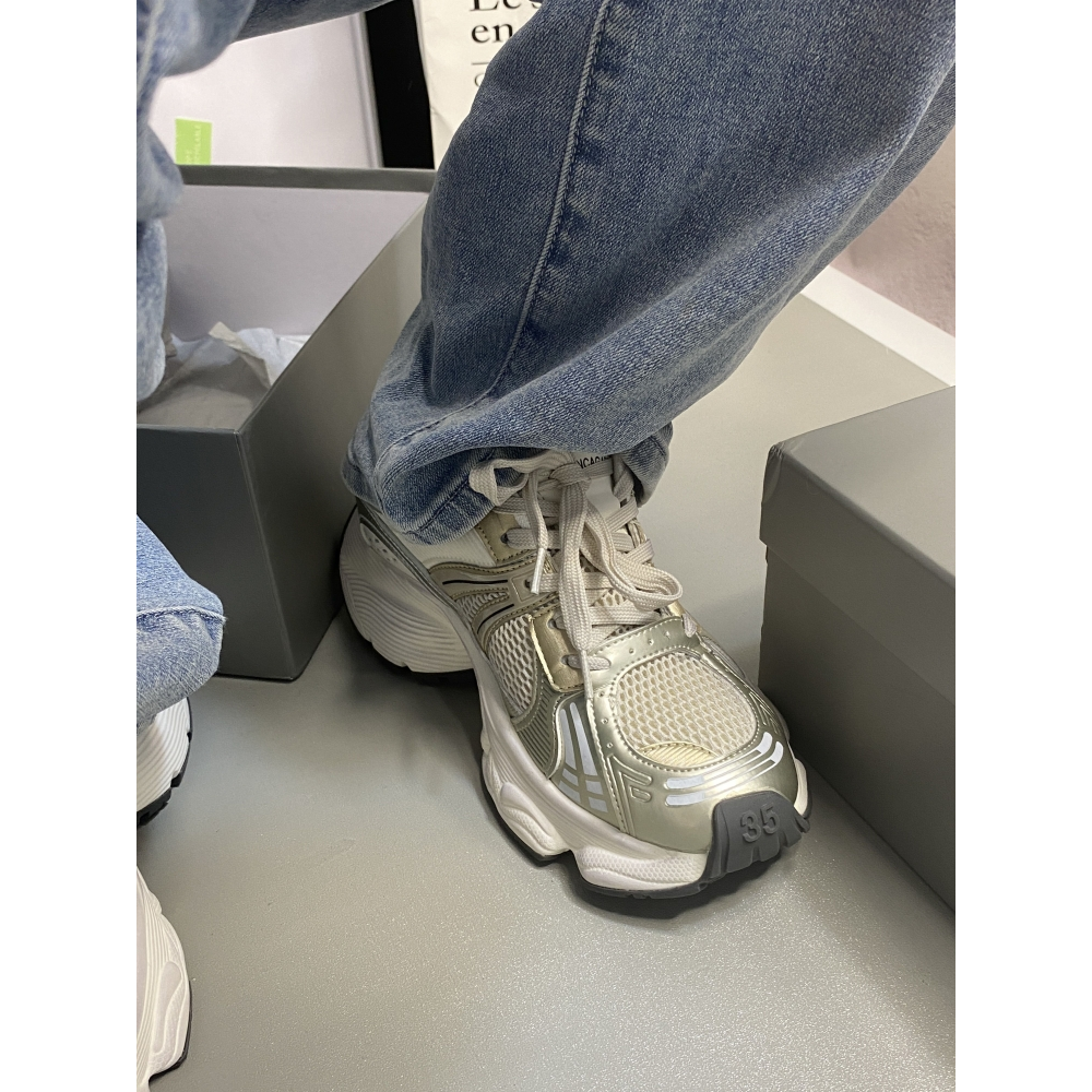 酷厚底网面新款女潮秋季小显脚老爹银色运动鞋透气2023百搭鞋