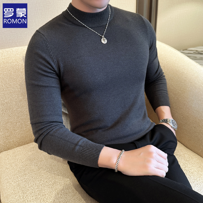 罗蒙半高领毛衣长袖秋冬韩版修身内搭打底衫男士修身中领针织衫