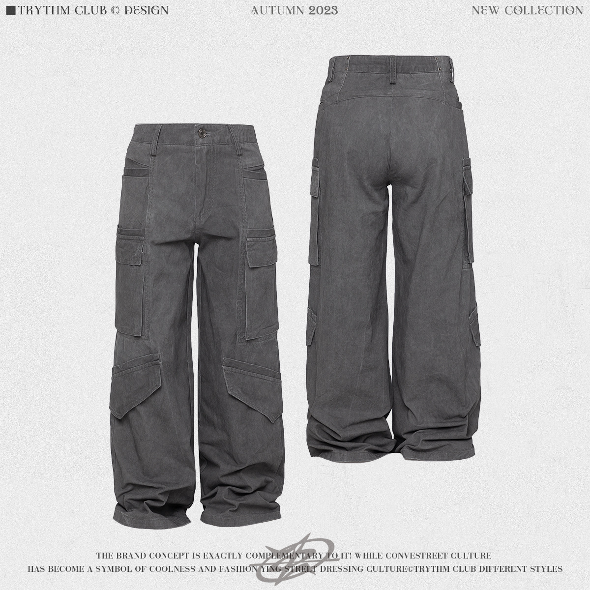 TRYTHMCLUB  裤子休闲裤男士美式复古直筒防水阔腿宽松耐磨多口袋