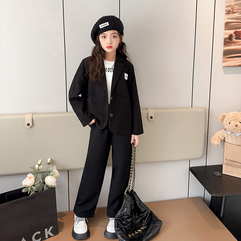 女童西服套装2023秋季新款中大童洋气网红炸街西装两件套儿童秋装