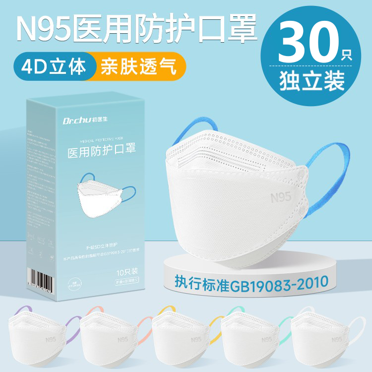 初医生无菌医用防护口罩成人医用N95彩色耳带灭菌级别柳叶型夏季