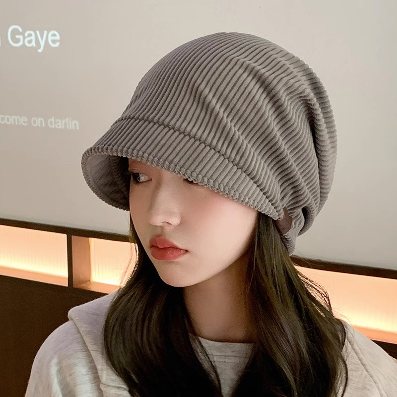 小檐堆堆帽子女秋冬季户外保暖显脸小包头帽可爱针织产后月子帽A