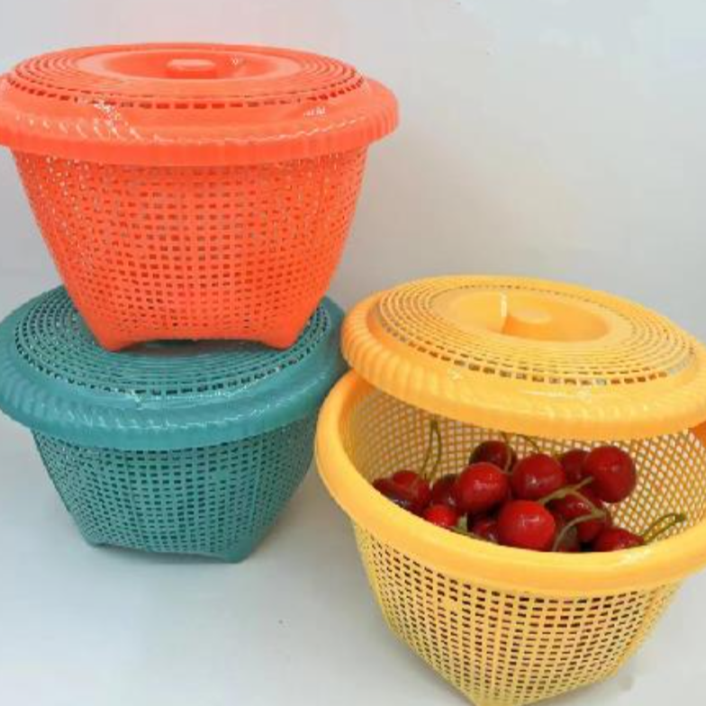 2个家用塑料带盖沥水篮厨房沥水洗菜盆客厅水果篮零食收纳整理筐