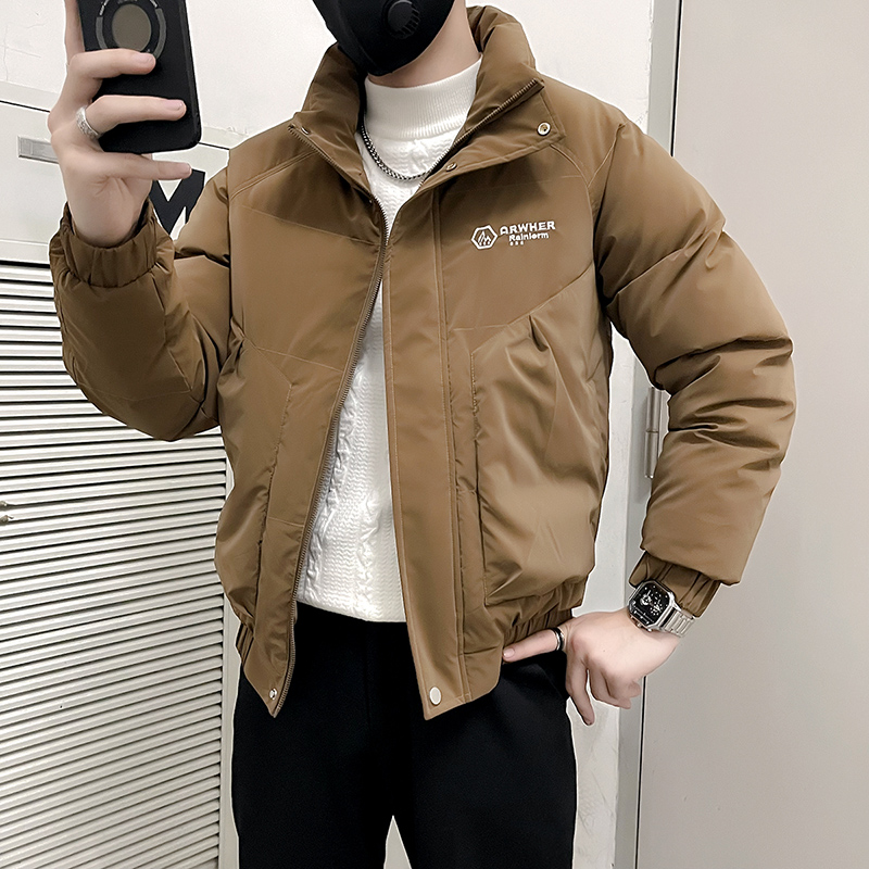 高级感刺绣棉服男冬季潮牌痞帅立领短款棉衣2023新款男士冬装外套