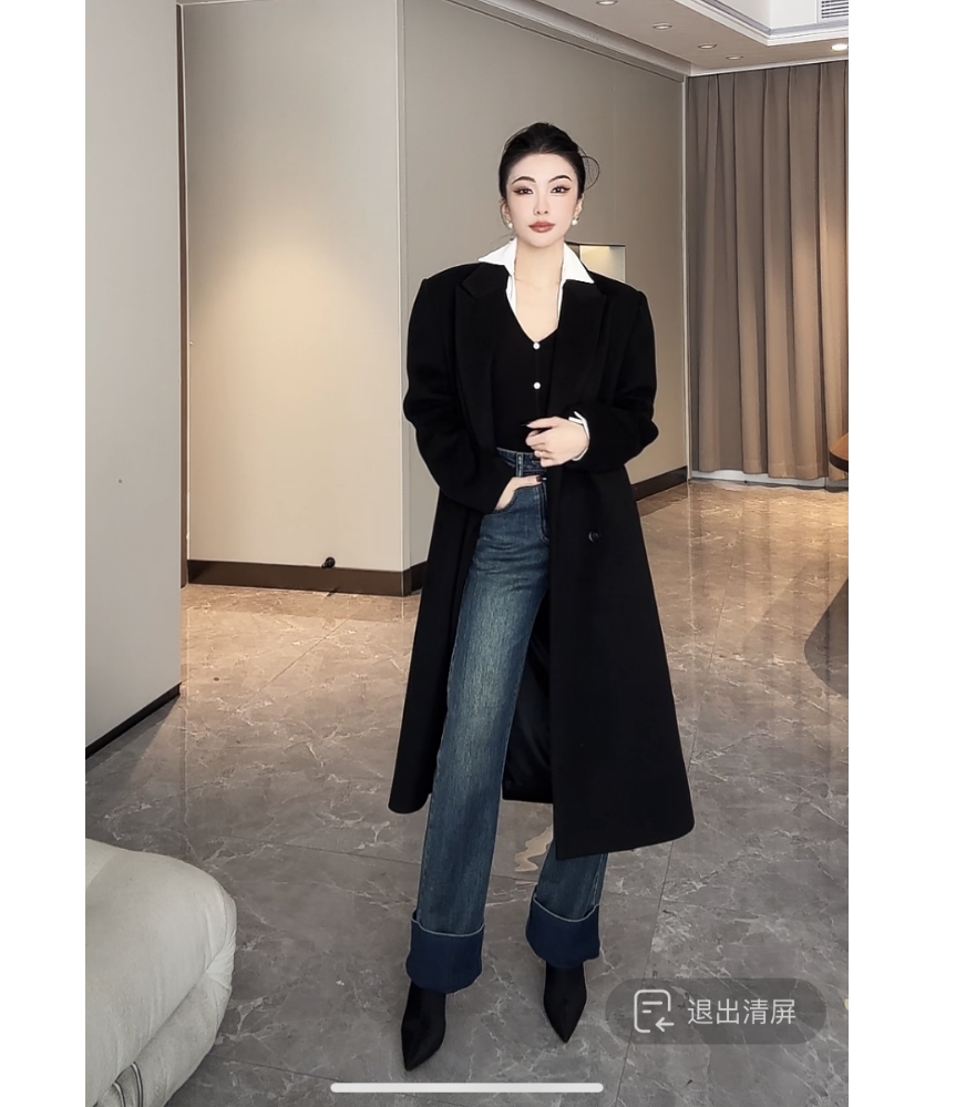 YAS 韩版百搭长款加厚大衣女冬季毛呢时尚气质外套 JINQBSP1138