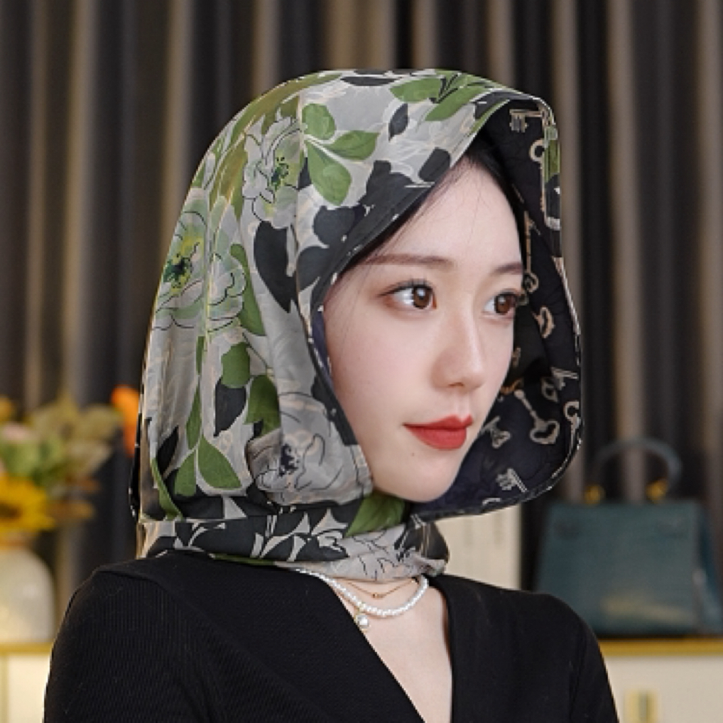 【罗纹缎丝巾帽】春季新款丝巾帽时尚防晒丝巾百搭款休闲女士