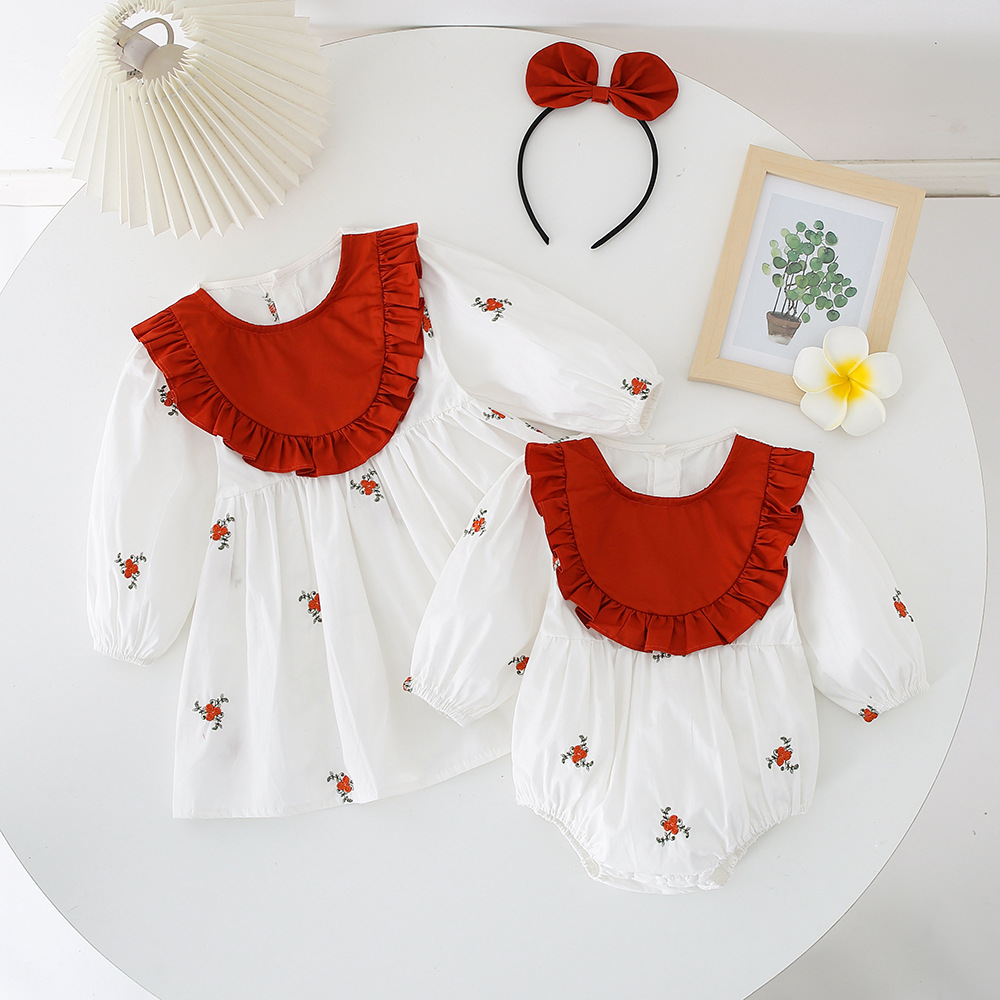 【清仓】秋季婴幼儿衣服爬服女宝宝哈衣连衣裙绣花韩版姐妹装女童