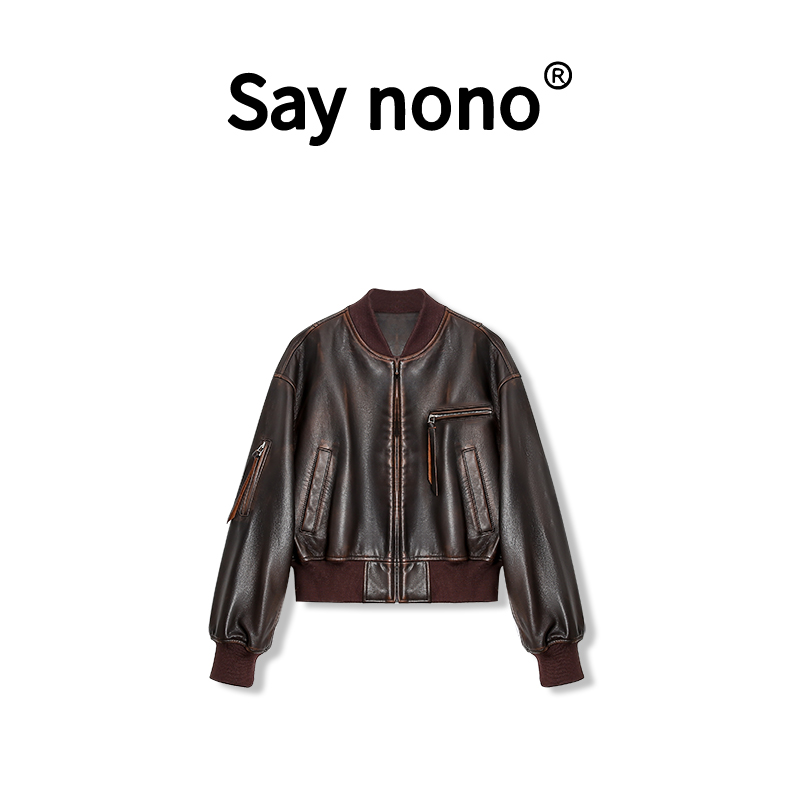 【懒猫nono】Say nono★复古皮衣真皮夹克机车棒球服短款外套HY/3252