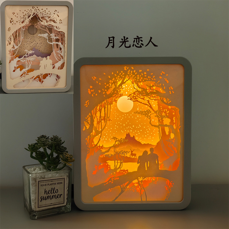 生日礼物送女生纸雕灯古风小夜灯毕业礼品氛围灯装饰画框摆件台灯