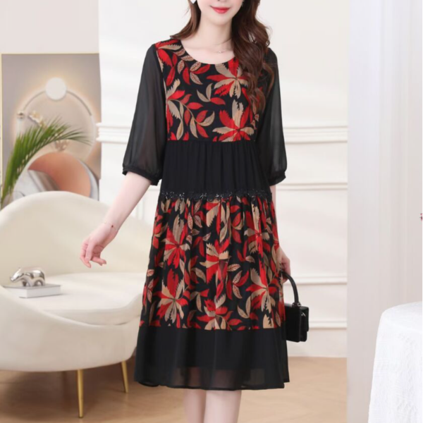 中老年妈妈装40-55岁裙子显瘦时尚夏季中年宽松中长款印花遮肚