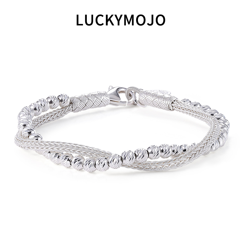 LUCKYMOJO 足银手链 999纯银女生手链土耳其手工银珠手绳送女朋友